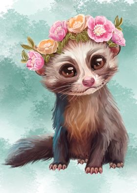 Cute Ferret with Flower Crown