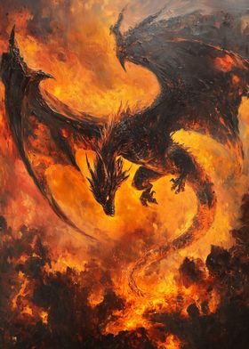 Black Dragon in Flames