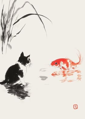 Cat and Koi