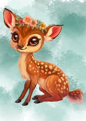 Cute Fawn with Flower Crown