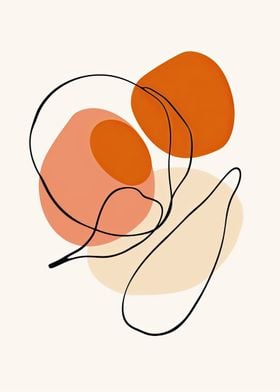 Abstract Line Art with Orange Shapes