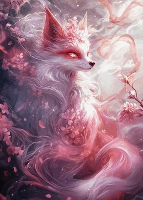 Mystical Fox with Cherry Blossoms