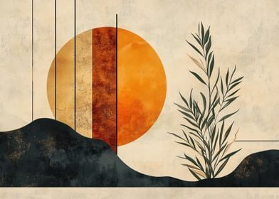 Abstract Boho Sunset Meadow Landscape