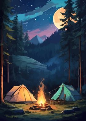 Campfire Under the Moon