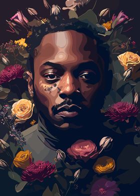 Kendrick Lamar Floral Portrait