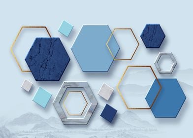 Blue & Gold Geometric Wall Art