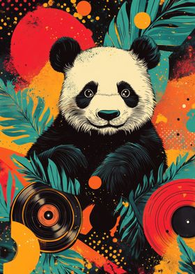 Panda Vinyl Art Poster |  Playful Pop Art Panda | Colorful Panda Design