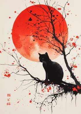 Black Cat Under Red Moon