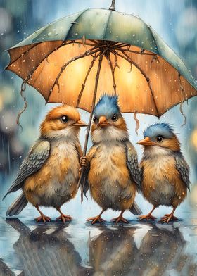 Three Birds Under Umbrella