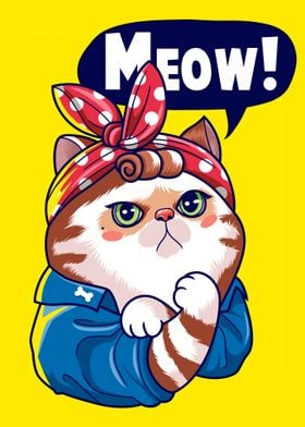 Strong Cat with Meow Speech Bubble