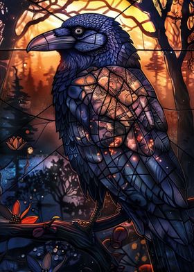 Stained Glass Raven