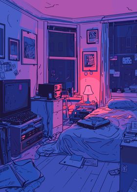 Retro Bedroom Illustration