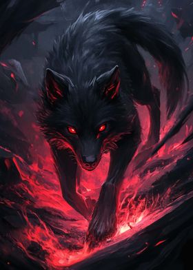 Black Wolf in Flames