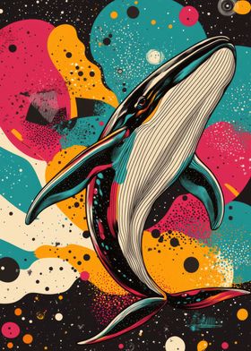 Whale in Space | Majestic Whale Pop Art | Vibrant and Dynamic Whale Design