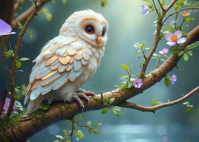 Golden Owl on Branch