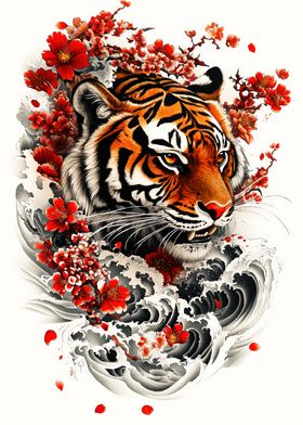 Tiger with Cherry Blossoms