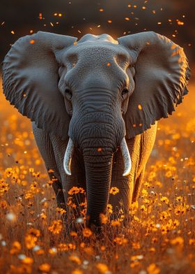 Elephant in a Field of Flowers