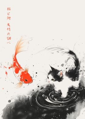 The Carp and the Cat Ink Sumi-e