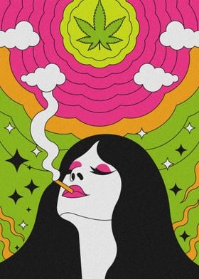 Psychedelic Art of Woman Smoking