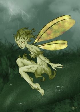 Green Fairy in Rain