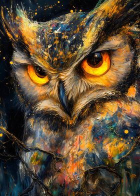 Golden Owl Painting Animal