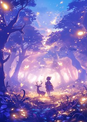 Anime Girl in Enchanted Forest