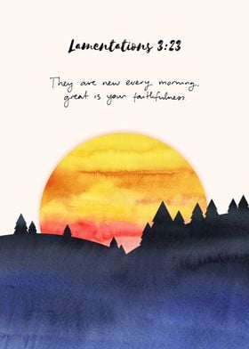 Lamentations 3:23 Watercolor, Bible Verse, Christian Art