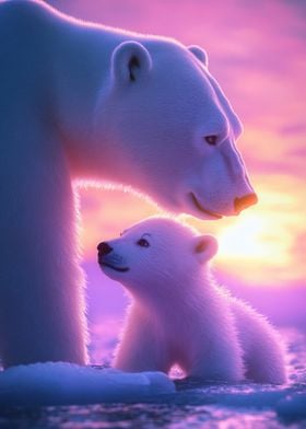 Polar Bear Family Sunset