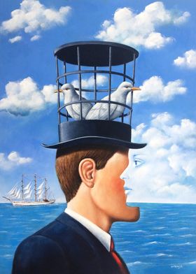 Man with Birds in a Cage rene magritte