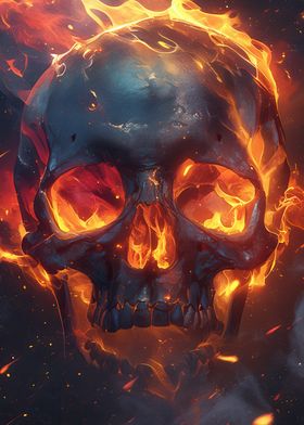 Flaming Skull Burning Head