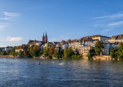 Basel Skyline River View In Switzerland