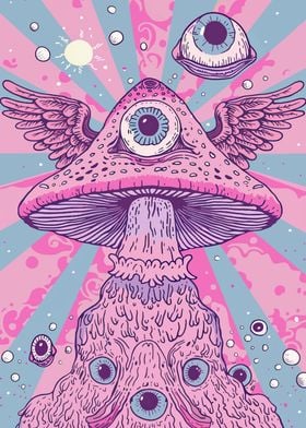 Psychedelic Mushroom with Eyes Weirdcore