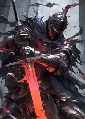 Dark Knight with Flaming Sword