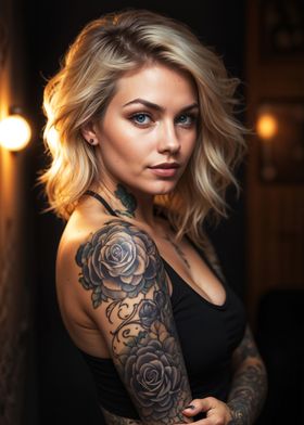 Elegant Portrait with Floral Tattoos