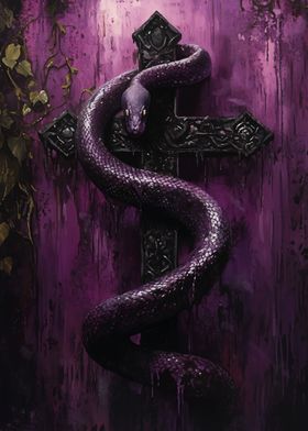 Purple Snake on Gothic Cross