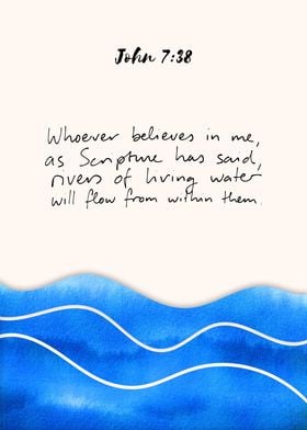 John 7:38 Bible Verse, Christian Watercolor Art, Sea, Ocean