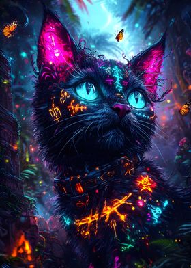 Neon Cat in Forest