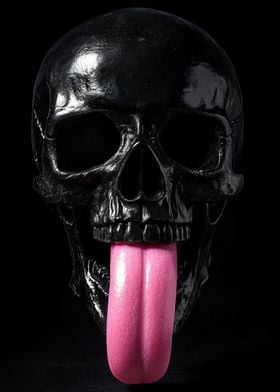 Black Skull with Pink Tongue