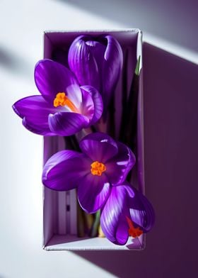 Purple Crocuses in a Box