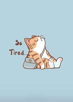 Tired Cat Illustration