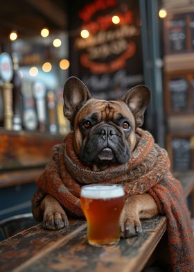 French Bulldog with Beer