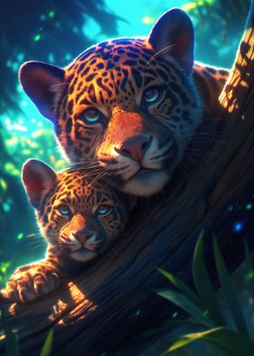 Jaguar Family in Forest