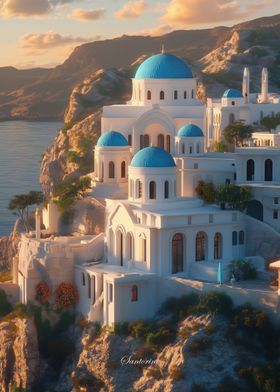 Santorini Greek Island Village Sunset