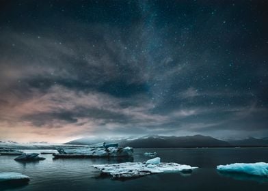 Night Sky Over Icebergs