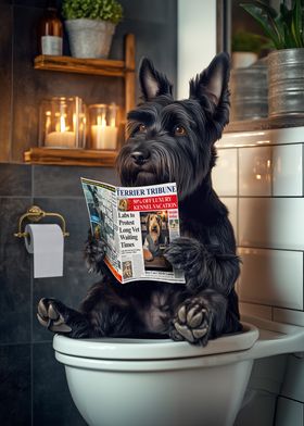 Scottish Terrier on the Toilet