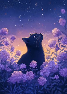 Black Cat Under Starry Sky