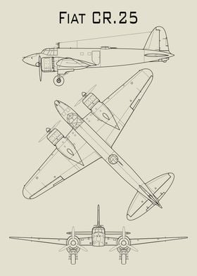 Fiat CR.25 Airplane Blueprint