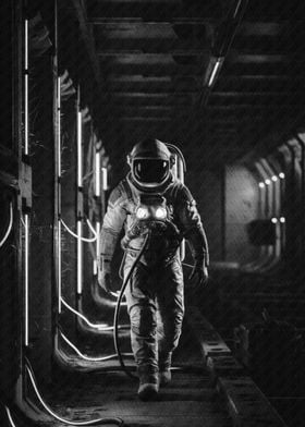 Astronaut in a Dark Corridor