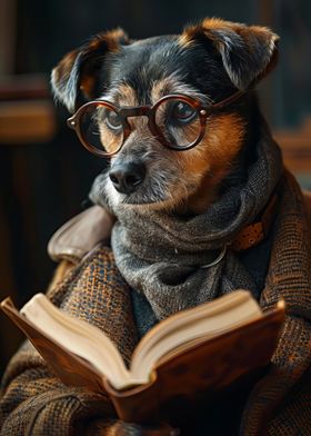 Dog Reading a Book