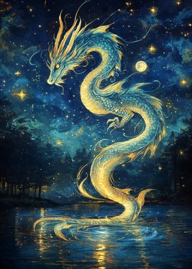 Golden Dragon Under Stars